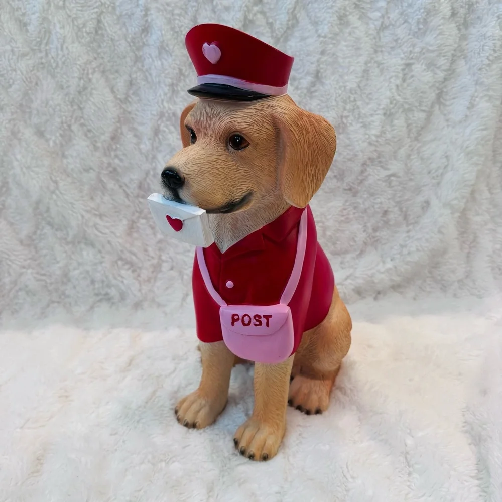 Valentines Day Lab Retriever Resin Dog In Mailman Uniform NEW 13”